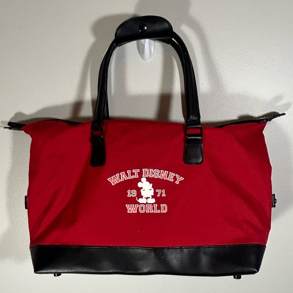 Official Walt Disney World 1971 Mickey Mouse Logo Red Black Zip Tote Travel Bag